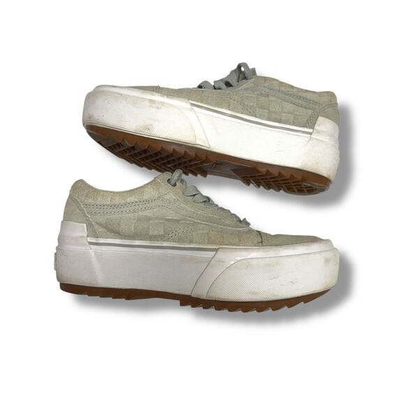 Vans Old Skool Stacked Embossed Check Platform Sneakers Shoes‎ Light Gray 7 - Picture 5 of 7